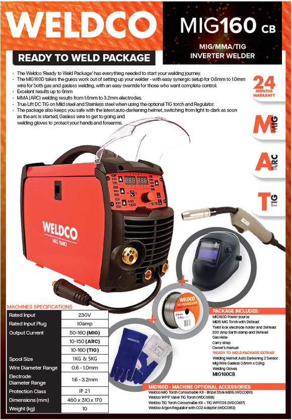 WELDCO MIG160CB Inverter MIG/ARC Welder - COMBO