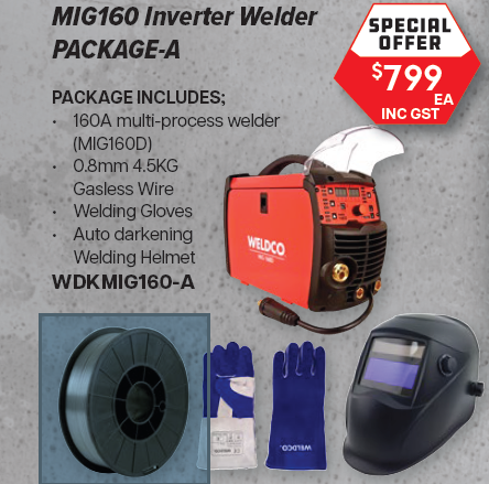 WELDCO 160A Inverter MIG/TIG/ARC Welder 10A plug Package A